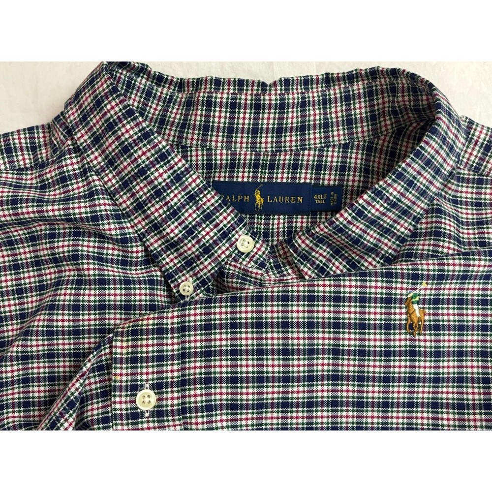 Polo Ralph Lauren Button Down Shirt Sz 4XLT Big & Tall Men's Plaid Flesh Pony